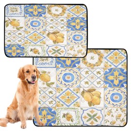 YETTASBIN Lemon Ceramic Washable Reusable Dog Cat Pee Pad, Pet Creat Mat with Non-Slip Bottom for Large Small Medium Dogs Cats, Absorption Leakproof Pet Training Pad for Food and Water, M+L