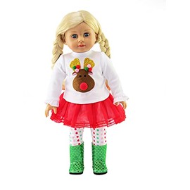American Fashion World Pink Reindeer Tutu Outfit for 18-Inch Dolls | Premium Quality & Trendy Design | Dolls Clothes | Outfit Fashions for Dolls for Popular Brands