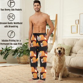 visesunny Mens Pajama Pants Funny Funny Taco Cats Space Galaxy Pizza 100% Cotton Soft Men's Sleepwear Lounge Pants Lightweight Pajama Bottoms Pj Pants with Drawstring & Pockets