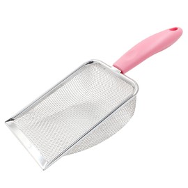 Hordion Cat Litter Scoop Stainless Steel Mesh Scooper, Non-Stick Coated Metal Litter Shovel Fine Sand Litter Scooper for Litter Box Kitten Pooper Lifter, Pink