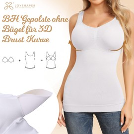 Joyshaper Bra Shirt Women's Tummy Control Shaping Undershirt Padded Top Figure Shaping Strap Top Padded Bustier Seamless Camisole Compression Tank Top Shirt, White