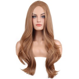 RightOn Brown Wig Long Wavy Brown Wigs for Women Daily Party Hairnet Include