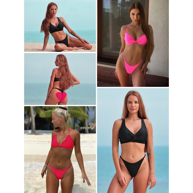 RELLECIGA Women's Red Adjustable High Cut Thong Bikini Bottom Size