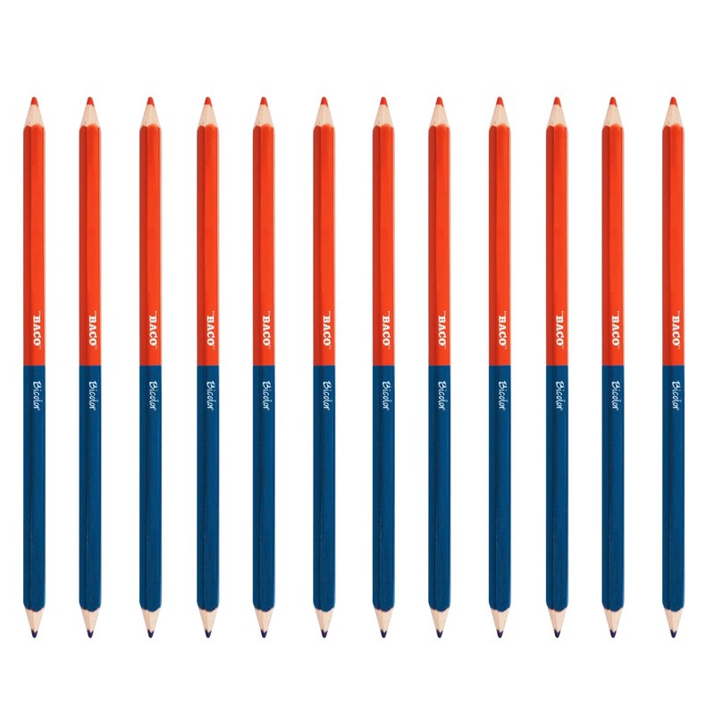 Baco | Lápiz Bicolor Hexagonal para Resaltar Azul y Rojo