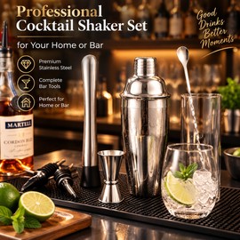 Stainless Steel Cocktail Shaker Set for Home Bartending – Complete Bar Tool Kit for Mixing Cocktails, Drinks & Party Preparation