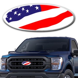 Hirificing Tailgate Emblem for Ford F150 F250 F350 Colorful American Flag 9 Inch Front Grill Emblem for Ford Emblem, Aluminum Oval Overlay Front Grill Rear Tailgate American Flag Decal Badge(Chroma)