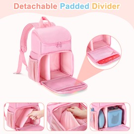 LoDrid Backpack Compatible with Tonie, Portable Bag for Audio Player Starter Set, Carrying Case with 3 Clear Pockets for Figures Display and Multiple Pockets for Charger Headphone, Pink, Bag Only