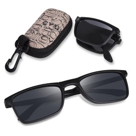 OPTOFENDY Reading Sunglasses for Men Women, Folding Full Lenses Reader Sunglasses with Zipper Case, UV Protection