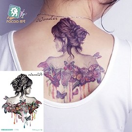 S.A.V.I Temporary Tattoo For Girls Men Women 3D Back Flower Butterfly Sticker Size 21x15cm - 1pc, Black, 4 g