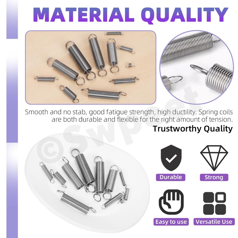 Swpeet 128Pcs 16 Sizes Stainless Steel Extension and Compression Springs