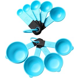 Spring Chef Magnetic Measuring Cups and Spoons Set of 9, Nesting Plastic Kitchen Tool with Easy to Read Markings - Measure Dry or Liquid Ingredient, BPA Free, Aqua Sky