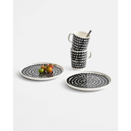 MARIMEKKO Oiva Räsymatto Kitchen Dish Set — Includes: 2 Plates (8") & 2 Mugs (8.8oz) — Refine Your Kitchen Décor with Our Iconic Black & White Stoneware — Mug and Plate Set for Kitchen