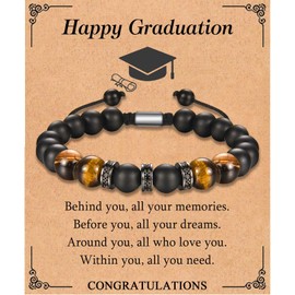 KORAS Graduation Gifts for Him, Graduation Bracelet Tiger Eye Stone Bracelet Graduation Gifts for Son Grandson Brother, Adjustable Beads Bracelet Graduation Present