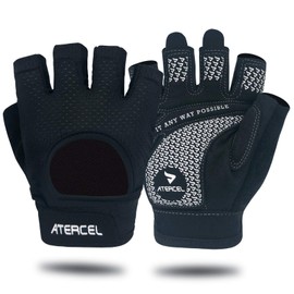 ATERCEL - Guantes de levantamiento de pesas, protección completa de la palma, guantes de entrenamiento para gimnasio, ciclismo, ejercicio, transpirables, súper ligeros para hombres y mujeres (negro, M)