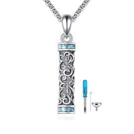 URONE Cylinder Cremation Urn Necklace for Ashes 925 Sterling Silver Dragonfly Filigree Urn Necklace with Hollow Cylinder for Ashes Memorial Keepsake Ashes Jewellery for Human Pets Ashes