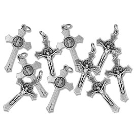 Bulk Pack of 10 - St Benedict Crucifix Cross for Rosary Making - 1.5 Inch Silver Oxidized Crucifix Rosary Part for Catholic Necklace, St Benedict Rosary and Rosary Making Supplies, Made in Italy