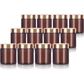 (12 Pack) 9 oz Amber Glass Jar with Gold Overshell Lid