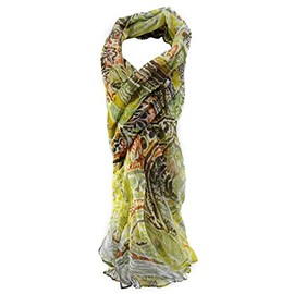 TigerTie Chiffon Scarf in Yellow Orange Brown White Patterned Size 180 x 60 cm, Yellow, orange, brown, white