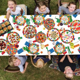 Building Block Party Supplies Paper Plates Napkins Cups Tablecloth Banner for Colorful Building Block Birthday Party Decorations for Boys, Kid’s Birthday Party Decorations Serve 25