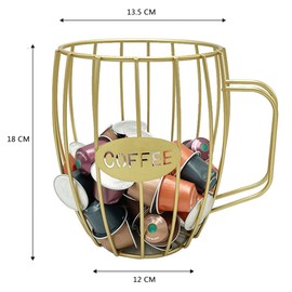Metal Coffee Pod Holder, K Cups Coffee Capsule Holder, Coffee Storage Basket for Kitchen Countertop, Coffee Bar, Coffee Station Organiser (Golden)