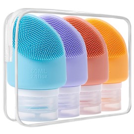 4 Pack Travel Bottles Set - TSA Approved 2.1Oz Leak Proof Silicone Squeezable Containers for Toiletries, Conditioner, Shampoo, Lotion & Body Wash Accessories (4 pcs/White Pack) (2.1OZ)