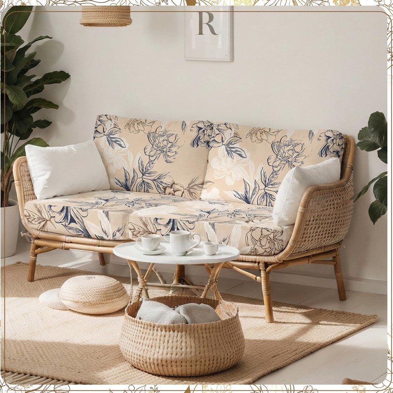 Tegeme 8 Pcs Stretch Printed Sofa Cushion Covers Outdoor Floral