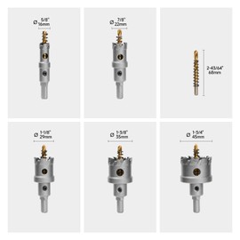 YOSIGHT 6Pcs TCT Hole Saw Kit, Triangular Shank Metal Steel Hole Saw Drill Bits, Upgrade Heavy Duty Carbide Hole Cutter with a Center Drill & 2Pcs L-Wrench, Hole Saw Set for Metal, Steel, Iron, Alloy