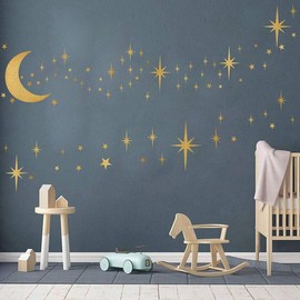 Retro Starburst Wall Decals Star Wall Stickers Atomic Star Wall Decals Star Wall Decals Girls Room Wall Decals Peel and Stick Moon Wall Decals - Color: Retro Starburst -Vintage Gold
