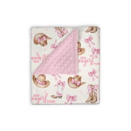 EyMzcod Mink Baby Girl Blanket Western New Cowgirl in Town, Pink Bow Ribbon Boot Hat Soft Double Layer Dotted Backing Receiving Swaddle, Newborn Infant Toddler Nursery Crib Bedding Shower Gift 30 x 40