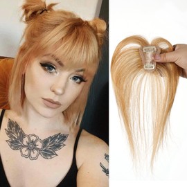 Clip In Fringe Bangs 360° 3D Cover Clip in Bangs 100% Real Human Hair Toppers with Bangs，Light Blonde Hair pieces Clip on Bangs for Women Fake Bangs for Daily Wear