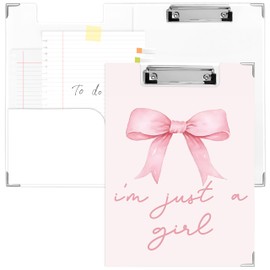 Pink Coquette Bow Clipboard Folio with Storage Pocket for Office Classroom, I'm Just a Girl Preppy Pink Padfolio with Metal Clip for Nurses Students Women, 9.1x12.4 in