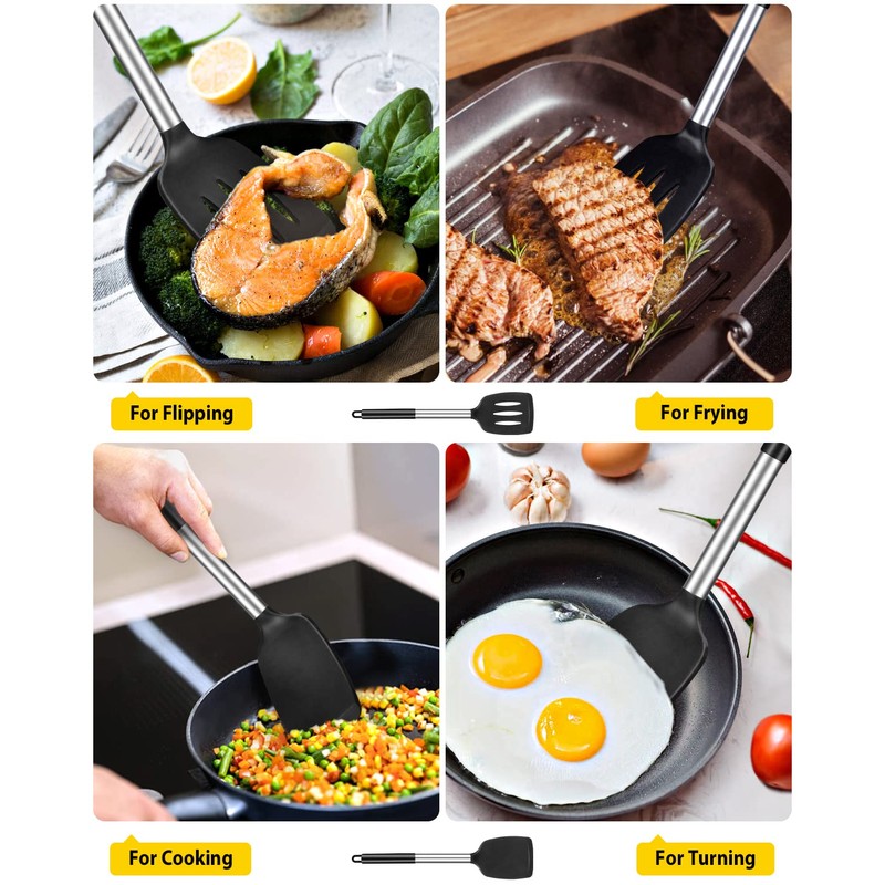 Pack of 2 Silicone Solid Turner, Non Stick Slotted Kitchen