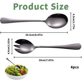 BbiuRer Salad Servers, Set of 4 with 2 Salad Spoons and 2 Salad Forks, Practical Kitchen Utensil for Restaurant, Household and Picnic, Salad Servers Black