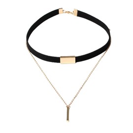 JczR.Y Black and Gold Choker Necklace for Women Layered Black Choker with Pendant Bar Day Collar Fashion Jewelry(black gold)