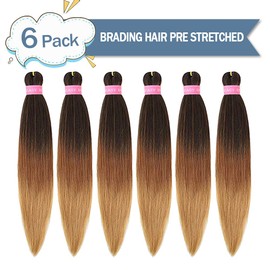 26 Inch 6Pcs/Packs Long Braiding Hair Extensions For Braids Synthetic Yaki Texture Professional Prestretched Braiding Hair For Women (1B/30/27#, 26 inch)