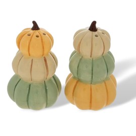 Beautiful Ceramic Fall and Thanksgiving Seasonal Salt and Pepper Shaker Sets (Stacked Pumpkins)