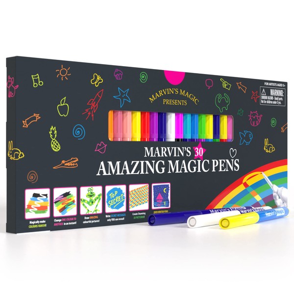 Marvin's Magic - Amazing Magic Pens - Colour Changing Magic Colouring Pens Set - Create 3D Lettering or Write Secret Messages - Magical Art Supplies (30 Pens)