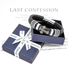 Mochity Men's Bracelet, Men's Leather, Stainless Steel Bracelet, Cross Bracelet, Viking Jewellery, Celtic Jewellery, Leather Bracelet, Men's Leather Bracelet, Gifts for Men, Stainless Steel, Stainless