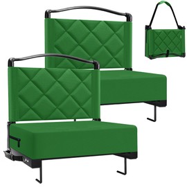 Kaganoon Stadium Seats with Back Support Cushion, Folding Stadium Seats for Bleachers Hold up 400lbs, Wide Bleacher Seat with Shoulder Strap & Handle Comfort for Sports Events (Green, 2pcs)