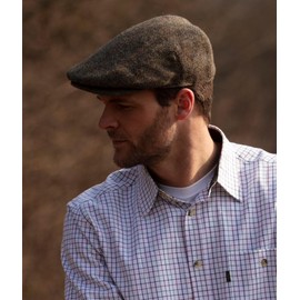 WALKER AND HAWKES - Men's Grey Brown 100% Scottish Harris Tweed Oakmoor Flat Cap - Charcoal - X-Large (60cm)