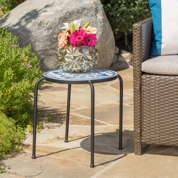 ZJMTOCYU Enhance Outdoor Style with Mosaic Side Table, Stylish Round