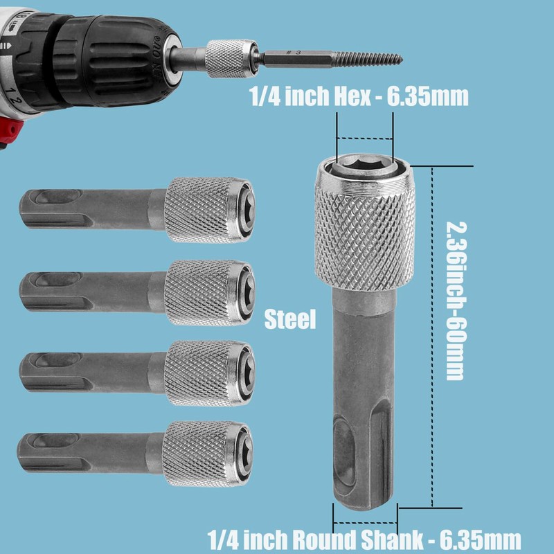 Treki 5 Pcs SDS-Plus Drill Chuck Adapters SDS Plus to