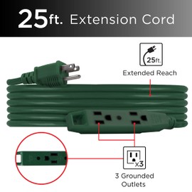 UltraPro 25 Ft Outdoor Extension Cords 2 Pack 3 Outlet Extension Cords Outlet Power Strip Long Extension Cord with Multiple Outlets Grounded Heavy Duty Extension Cord 16 Gauge UL Listed Green 50810