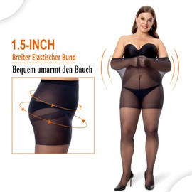 WAJIAFAR 3 Women's Tights Large Sizes Transparent Tights with Control Top and Reinforced Toe, black