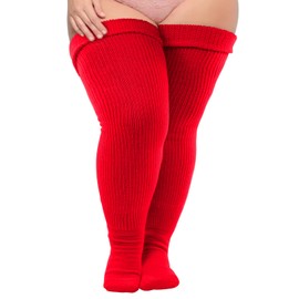 Neoviancia Plus Size Thigh High Socks for Thick Thighs Women- Thigh Highs Widened Extra Long Thick Knit Socks (Bright Red)