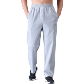 Zoulee Men's Open-Bottom Cotton Track Pants Sweatpants Jogging Pants with Zip Fly Thin Light Grey 2XL
