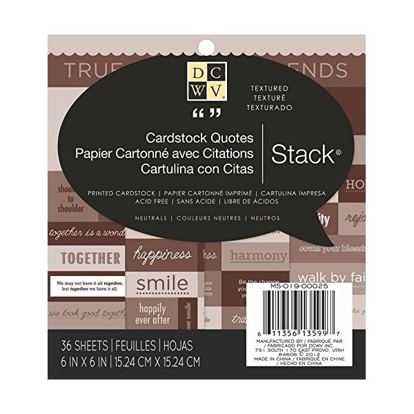 DCWV Cardstock Quote Stack, 6 by 6-inches, Neutrals