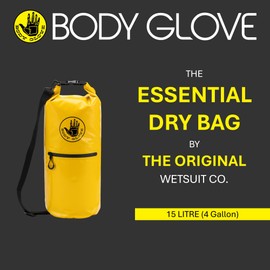 BODY GLOVE Rolltop Waterproof Dry Bag with Zippered Front Pocket, 15 Litre Dry Storage Bag for Beach, Boating, Camping, Hiking (Yellow/Black)