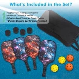 Furnhome Pickleball Paddles Set of 4, USAPA Approved Fiberglass Pickleball Paddles, Lightweight Pickle Ball Racket Set with 4 Pickle Balls, Grip Tapes, Bag, Ideal Pickleball Gifts for Men, Women
