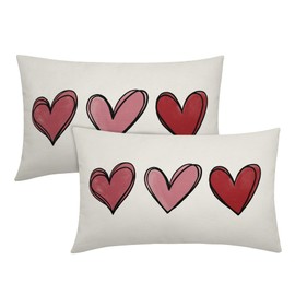 Valentines Day Lumbar Pillow Covers 12X20 Inch Red Pink Heart Valentine's Day Decorative Rectangular Pillow Cases Cute Holiday Throw Pillows Set of 2 Home Decor for Sofa Porch Couch Outdoor